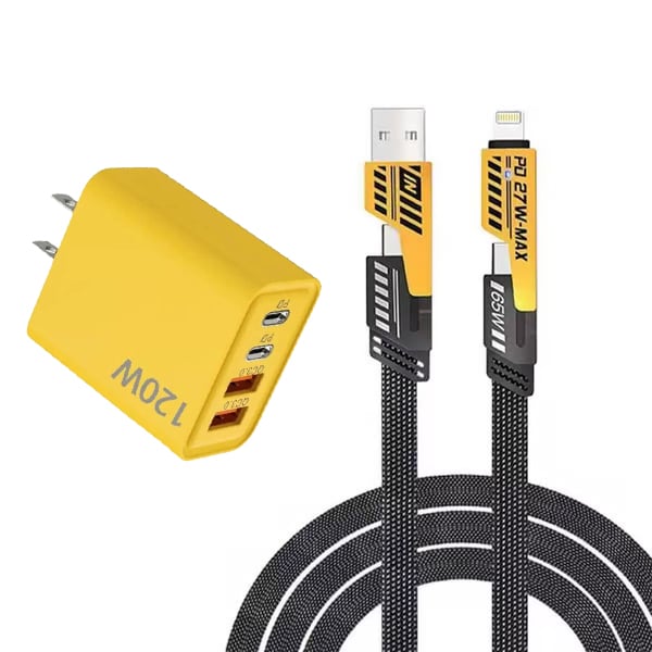 ⚡Buy 1 Get 1 Free(2 Pcs)🔥Portable Fast Charger. Type C/USB A Dual Ports Adapter.4 in 1 Fast Charging Cable & Data Sync