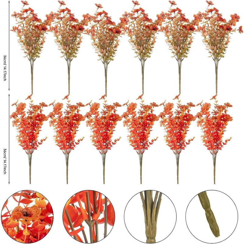 ⚡This Week's Special Price🍁12 Bundles Artificial Fall Plants, Fake AutumnEucalyptus Flowers for Thanksgiving OutdoorDecoration, UV Resistant No Fade Faux PlasticPlants Garden Porch Window Box FarmhouseHanging Decor(fall and golden) M6