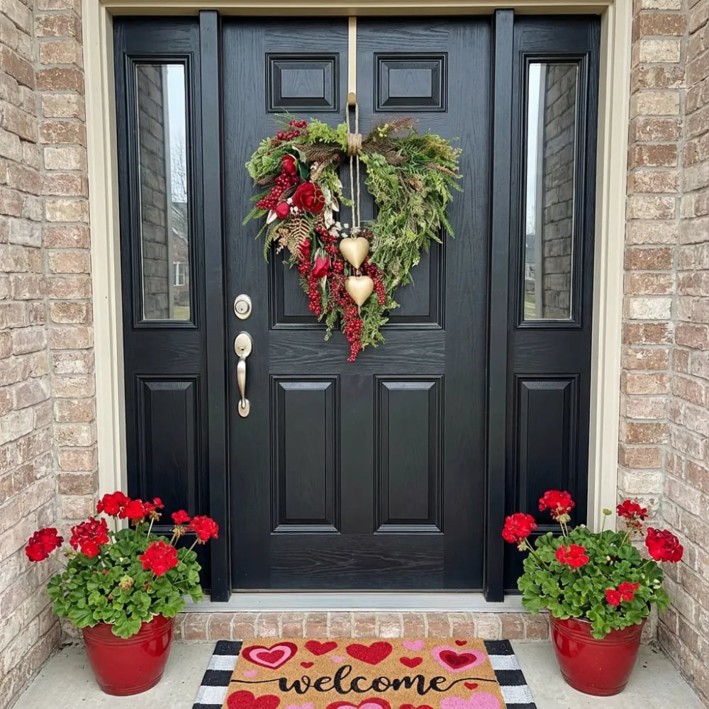 ❤️ Valentine's Day Farmhouse Valentine Heart Wreath: Gold Bells. Red Roses & Berries🎉