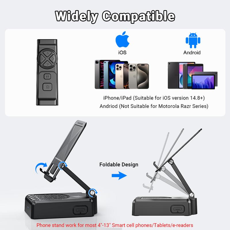 Wireless Speaker Cellphone Stand withRemote Control for Scrolling,📲🤳🏻Cilifer®Rechargeable Portable Mobile Tablet Stand, Giftsfor Family Friends SmartphoneMount, BacktoSchool M7