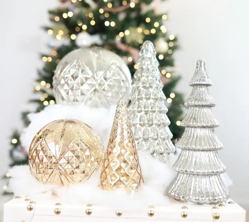✨ Sparkling Christmas – 5-piece crystal glass moon set with lights BFF Collection Set of 5 Illuminated Mercury Trees✨M3