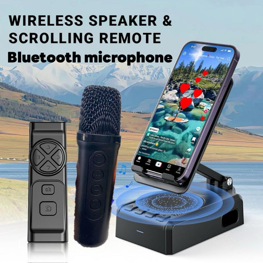 Wireless Speaker Cellphone Stand withRemote Control for Scrolling,📲🤳🏻Rechargeable Portable Mobile Tablet Stand, Giftsfor Family Friends SmartphoneMount, BacktoSchool