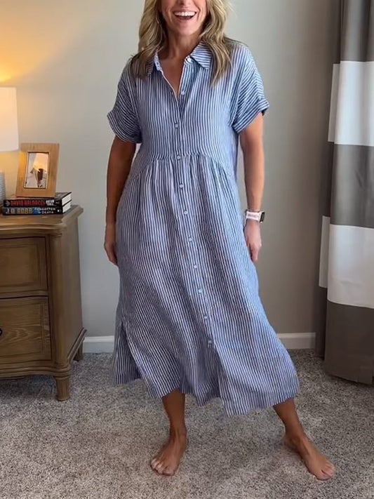 Cilifer®NEW🔥 Striped Lapel Button Down Shirt Dress | With Functional Pockets