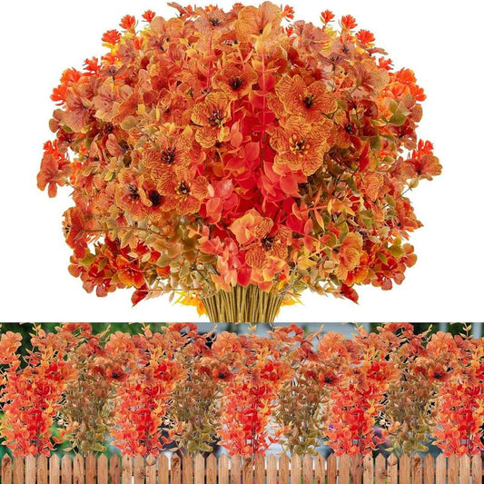 ⚡This Week's Special Price🍁12 Bundles Artificial Fall Plants, Fake AutumnEucalyptus Flowers for Thanksgiving OutdoorDecoration, UV Resistant No Fade Faux PlasticPlants Garden Porch Window Box FarmhouseHanging Decor(fall and golden)