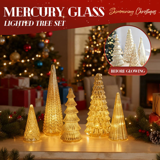 ✨ Sparkling Christmas – 5-piece crystal glass moon set with lights BFF Collection Set of 5 Illuminated Mercury Trees✨M2