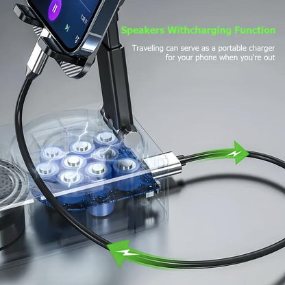 Wireless Audio Bluetooth Speaker 5in1 Phone Holder📲🤳🏻Cilifer® Emergency Rechargeable with Colorful Ambient Light 300o Foldable for Tablet iPhone Android, Gifts for Men Women , Black📲M5