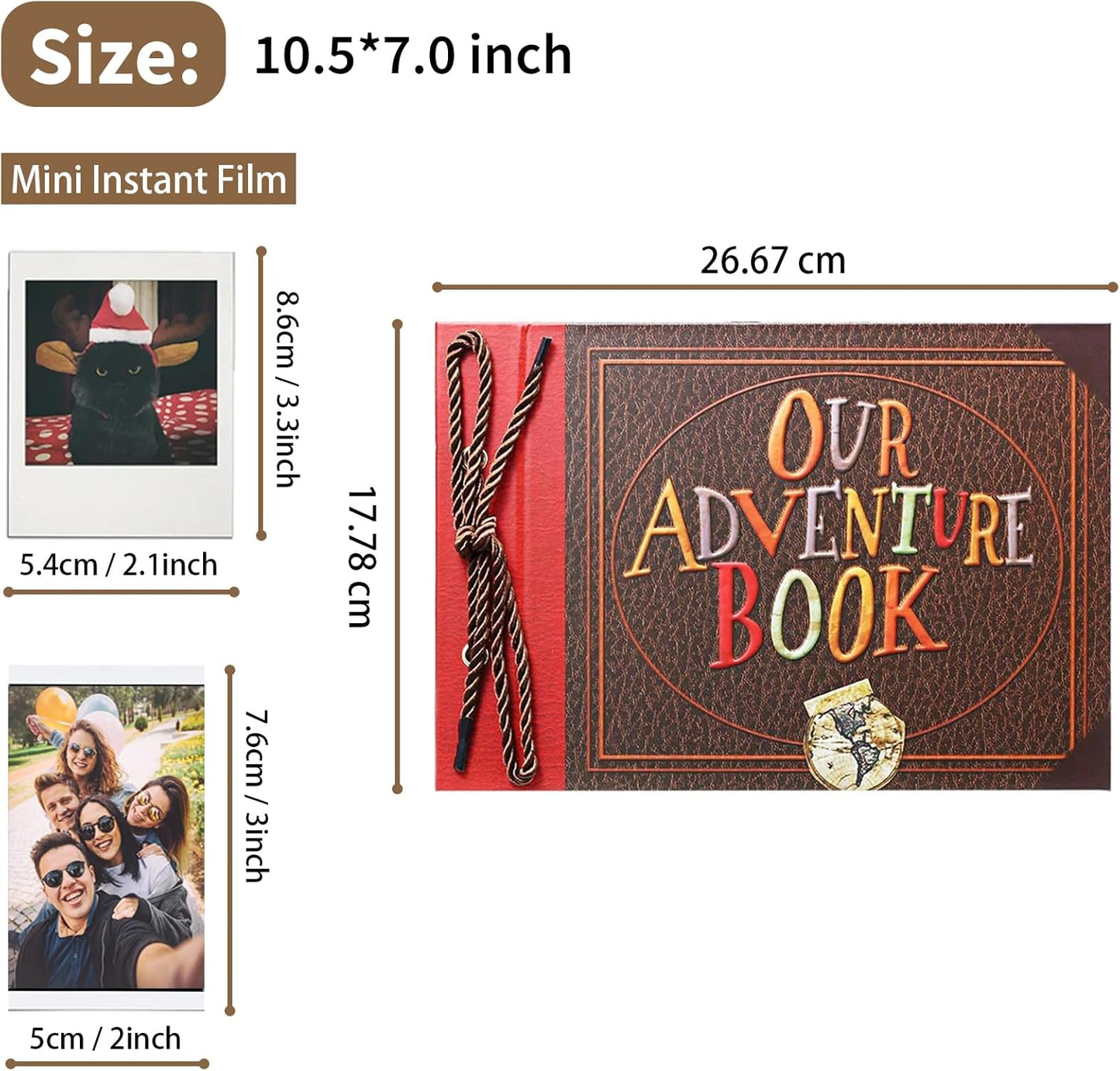 Cilifer® 📅Hardcover & Durability Line-📚 Our Adventure Book Scrapbook -❤️Retro Style Letter Cover. Perfect for Travel & Memories