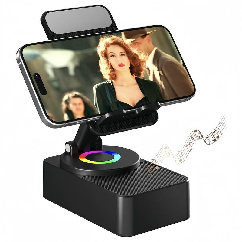 Wireless Audio Bluetooth Speaker 5in1 Phone Holder📲🤳🏻Cilifer® Emergency Rechargeable with Colorful Ambient Light 300o Foldable for Tablet iPhone Android, Gifts for Men Women , Black📲M5