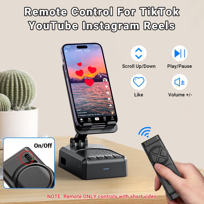Wireless Speaker Cellphone Stand withRemote Control for  Scrolling,📲🤳🏻Rechargeable Portable Mobile Tablet Stand, Giftsfor Family Friends SmartphoneMount, BacktoSchool