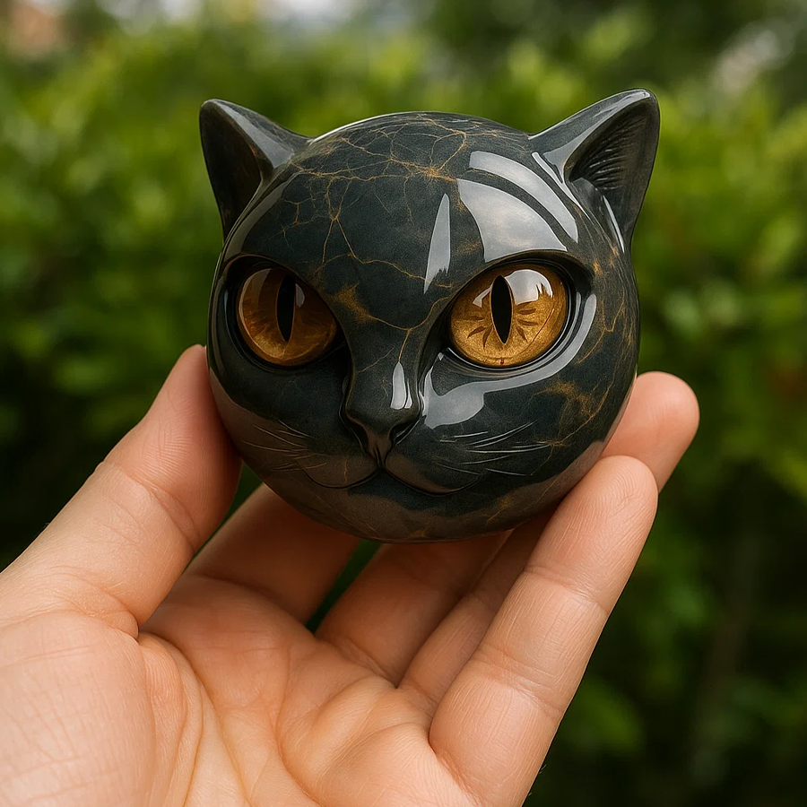 Luxury Black Cat Quartz Stone Sculpture – CZTICLE® Elegant Home Décor & Gift-Ready Art Piece M6