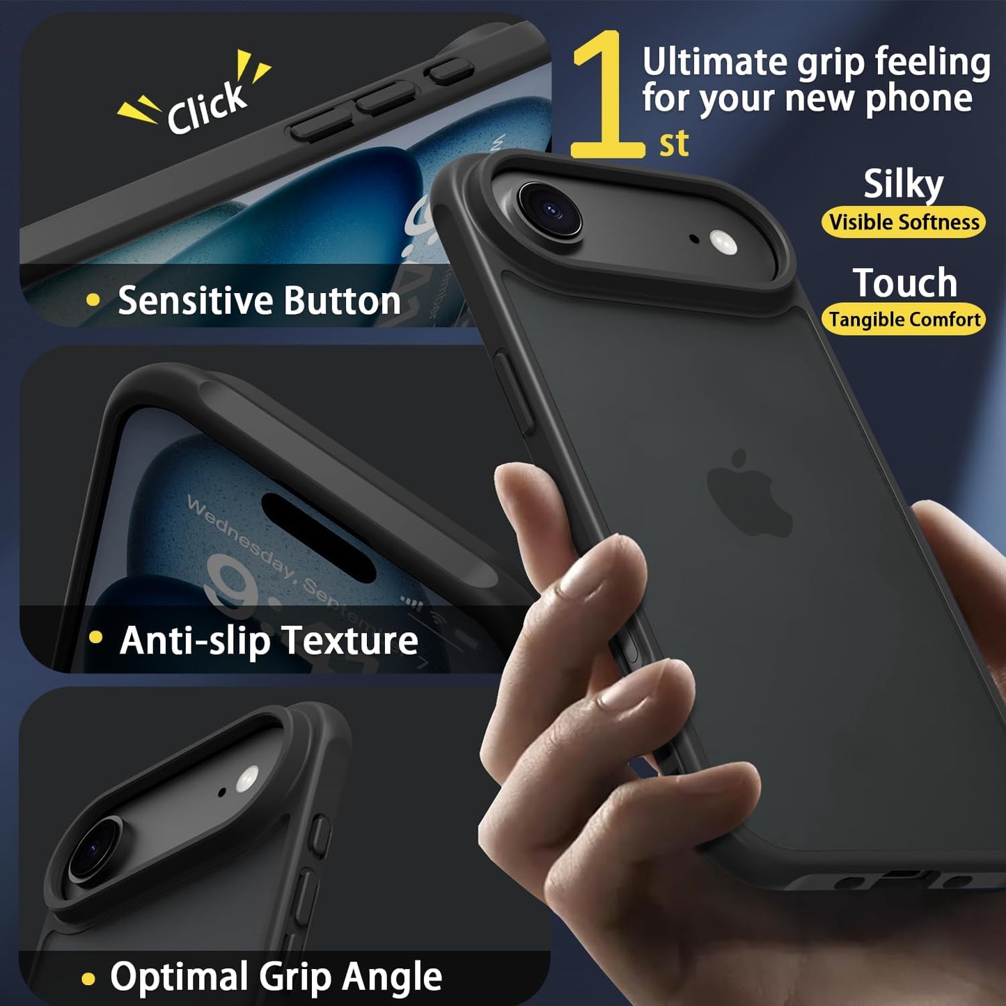 📱🪬✨Matte Case for iPhone 17 Pro Max Case,Shockproof Protective Hard Back Slim Phone Case,Frosted Translucent Back Phone Cover, iphone17Air Anti-Fingerprint - Black✨M3