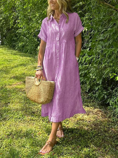 Cilifer®NEW🔥 Striped Lapel Button Down Shirt Dress | With Functional Pockets