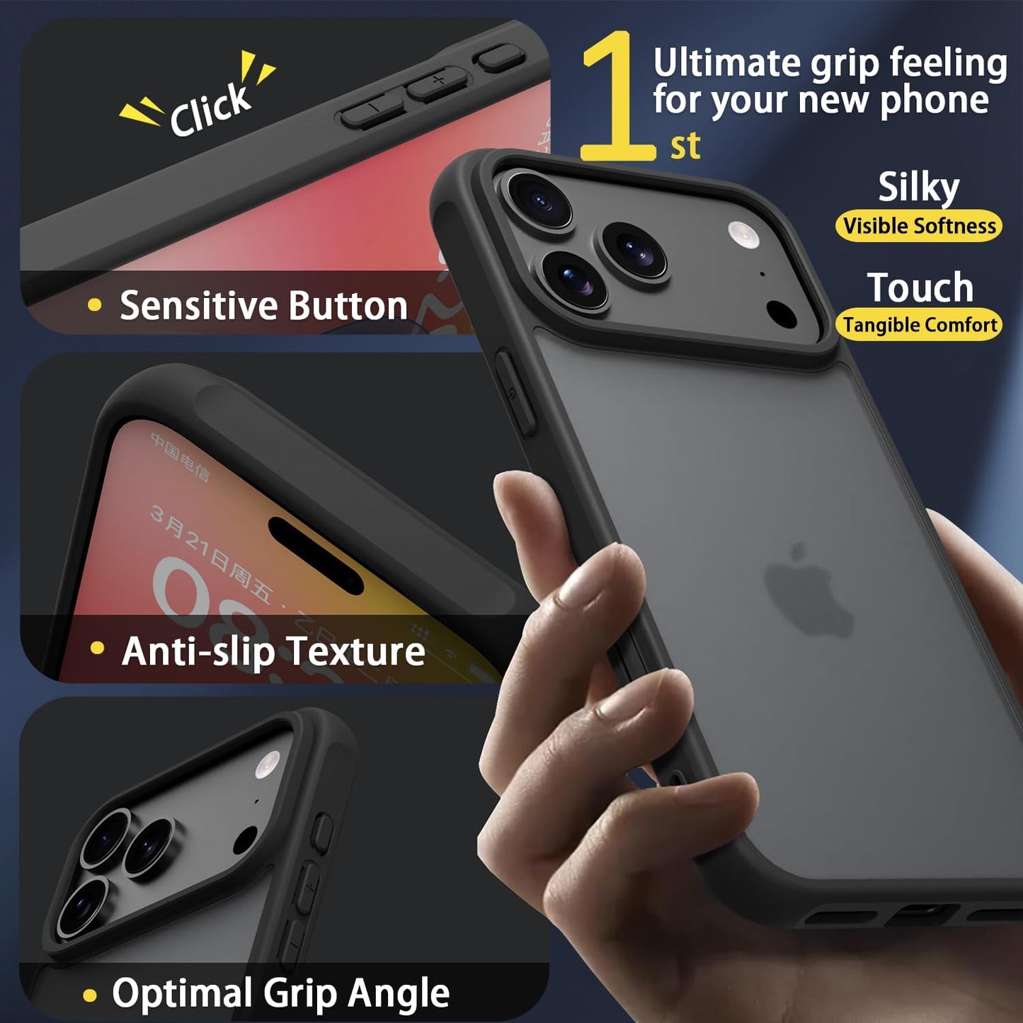 📱🪬✨Matte Case for iPhone 17 Pro Max Case,Shockproof Protective Hard Back Slim Phone Case,Frosted Translucent Back Phone Cover, iphone17Air Anti-Fingerprint - Black✨M3