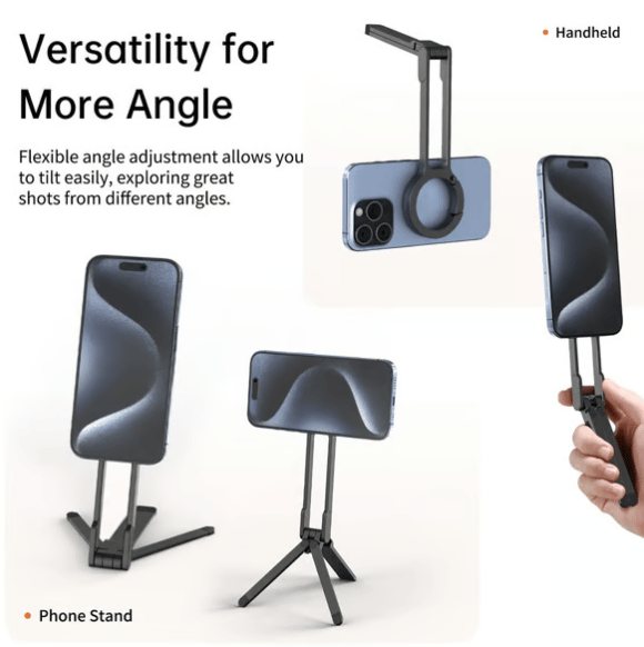 Cilifer®Magnetic Phone Tripod for Phone.  Portable Phone Holder Mini Tripod(Ring-Single-sided magnetic)