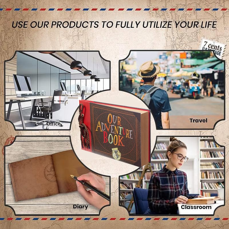 Cilifer® 📅Hardcover & Durability Line-📚 Our Adventure Book Scrapbook -❤️Retro Style Letter Cover. Perfect for Travel & Memories