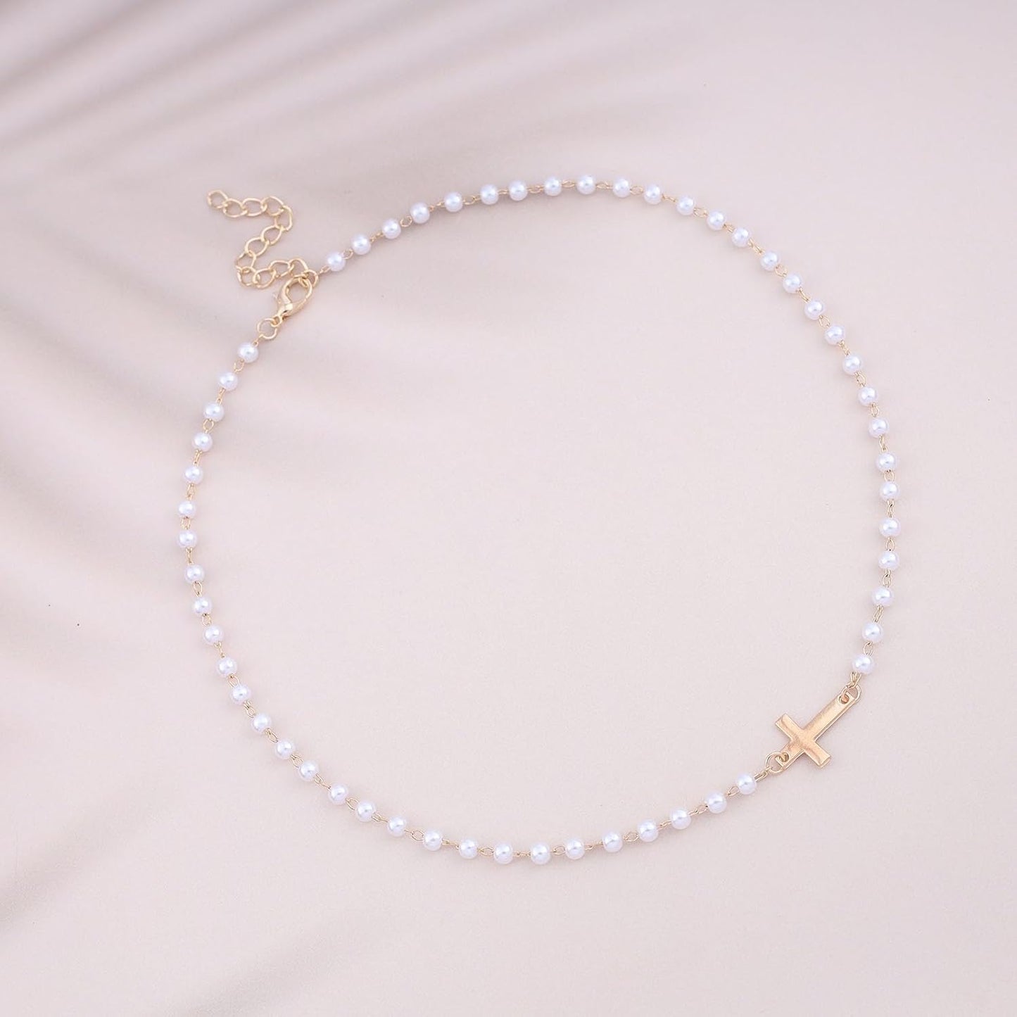 CZTICLE® Pearl Choker Necklace Gold Pearl Necklace Choker Vintage Cross Crucifix Necklace Minimalist Pearl Cross Necklace Jewelry for Women M1