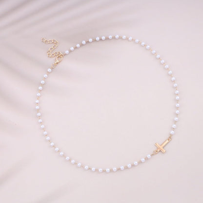 CZTICLE® Pearl Choker Necklace Gold Pearl Necklace Choker Vintage Cross Crucifix Necklace Minimalist Pearl Cross Necklace Jewelry for Women M1
