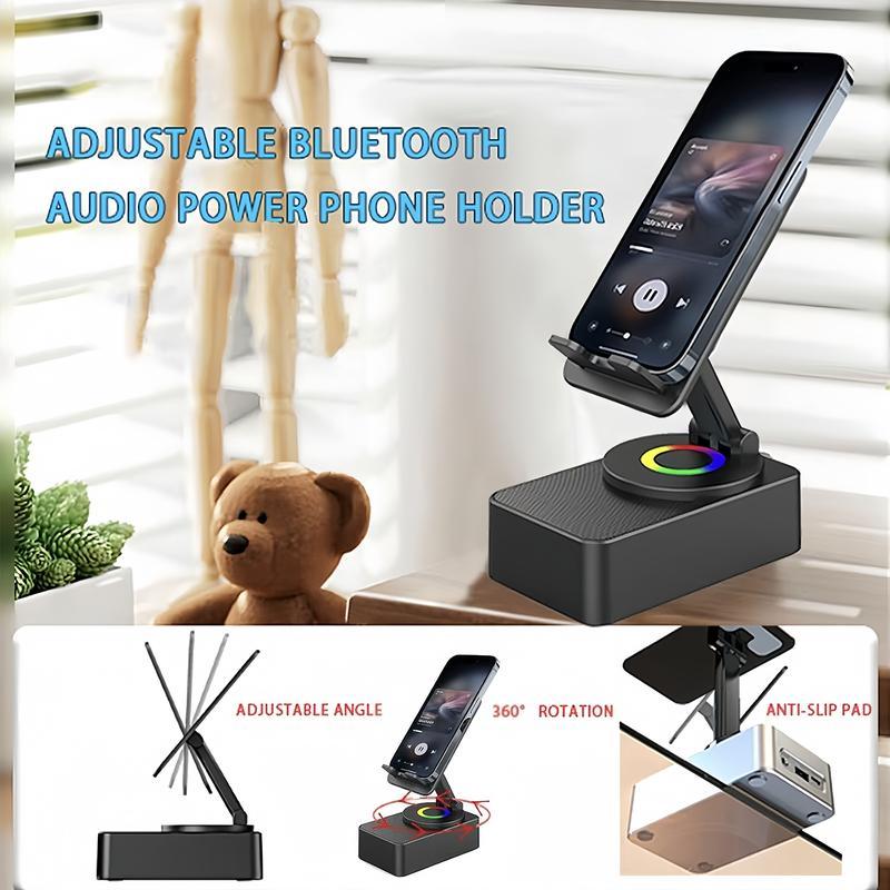 Wireless Audio Bluetooth Speaker 5in1 Phone Holder📲🤳🏻Cilifer® Emergency Rechargeable with Colorful Ambient Light 300o Foldable for Tablet iPhone Android, Gifts for Men Women , Black📲M5