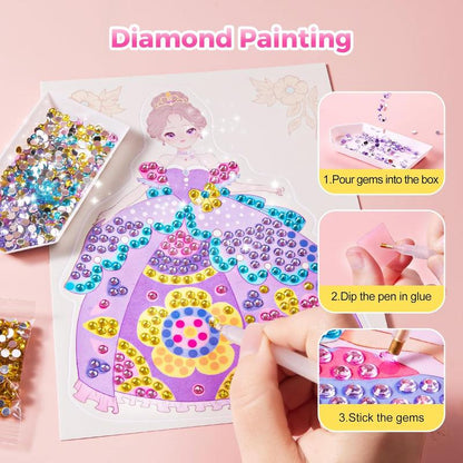 🎨 Special Diamond Painting & PrincessBook Makeup Craft Kits Foil Art Books 🎨🎁Set Playon Paper,LUCKYSONG® Art Educational Toys Crafts Kit for GirlHandcraft Back to School🌈M3