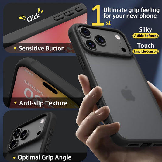 📱🪬✨Matte Case for iPhone 17 Pro Max Case,Shockproof Protective Hard Back Slim Phone Case,Frosted Translucent Back Phone Cover, iphone17Air Anti-Fingerprint - Black✨M1