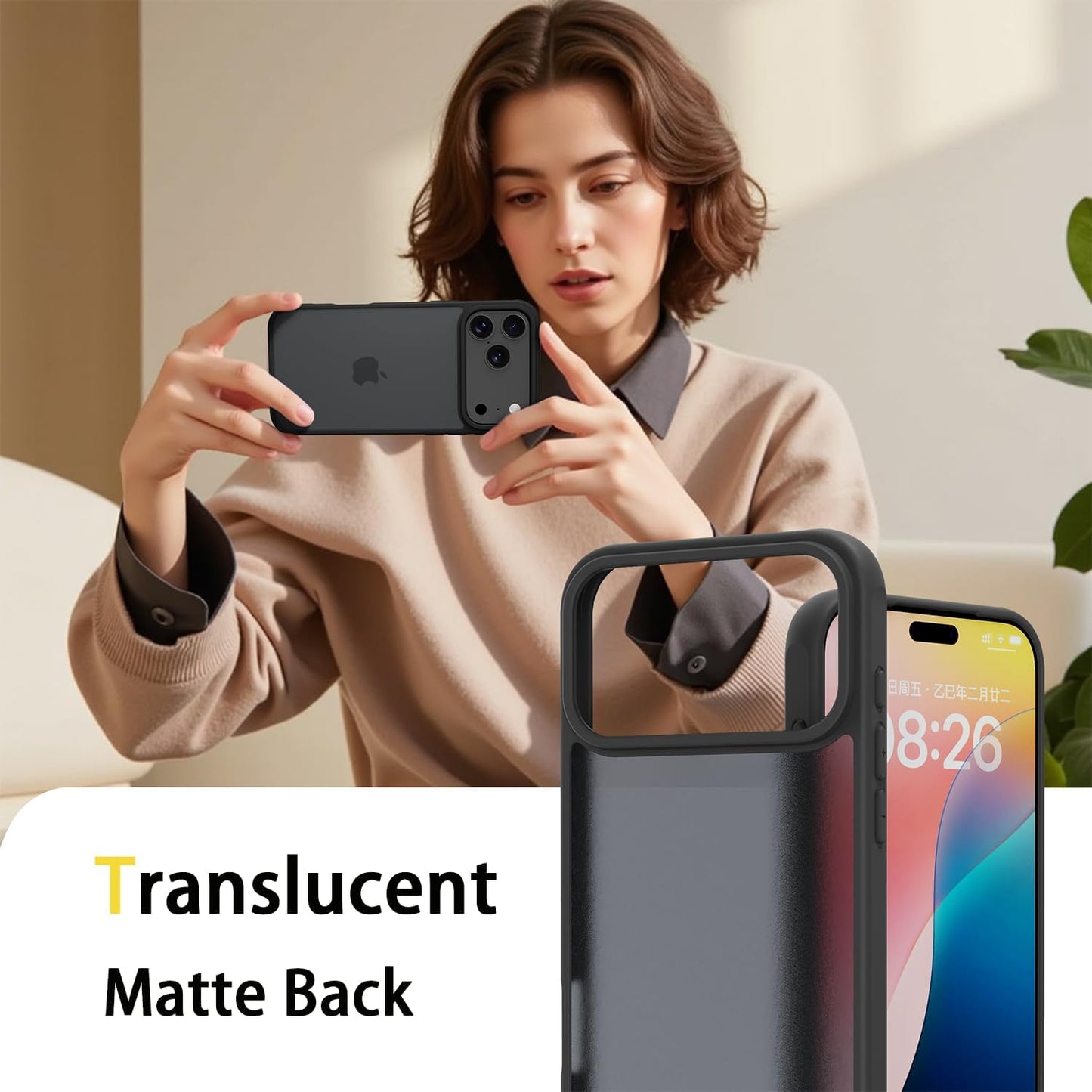 📱🪬✨Matte Case for iPhone 17 Pro Max Case,Shockproof Protective Hard Back Slim Phone Case,Frosted Translucent Back Phone Cover, iphone17Air Anti-Fingerprint - Black✨M3