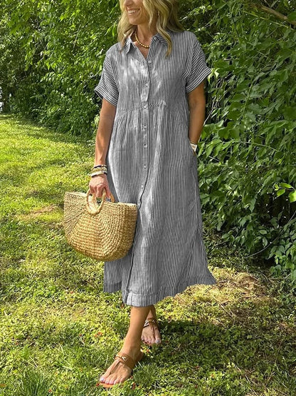 Cilifer®NEW🔥 Striped Lapel Button Down Shirt Dress | With Functional Pockets
