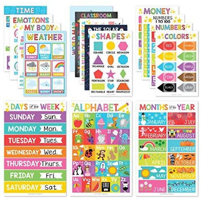 📚🌈Colorful Educational Posters |Wise Mom's Choice😉 LUCKYSONG® Set of 16Classroom Supplies Charts Kindergarten LearningLaminated💞Mother's love📚back to school🎒M5