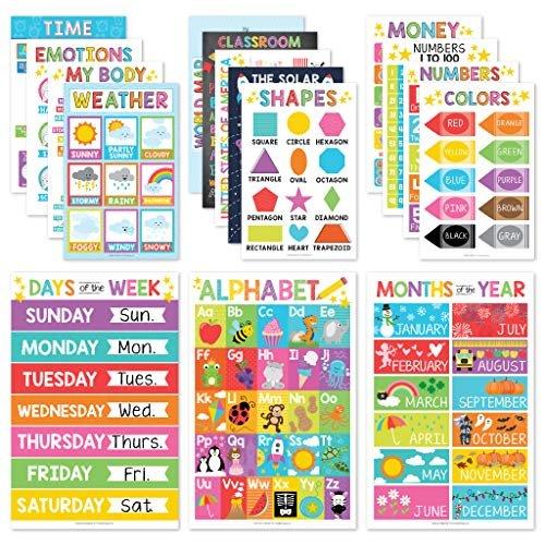 📚🌈Colorful Educational Posters |Wise Mom's Choice😉 LUCKYSONG® Set of 16Classroom Supplies Charts Kindergarten LearningLaminated💞Mother's love📚back to school🎒M1