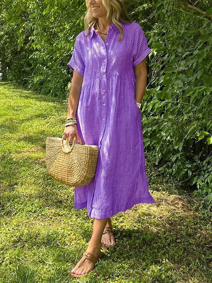 Cilifer®NEW🔥 Striped Lapel Button Down Shirt Dress | With Functional Pockets