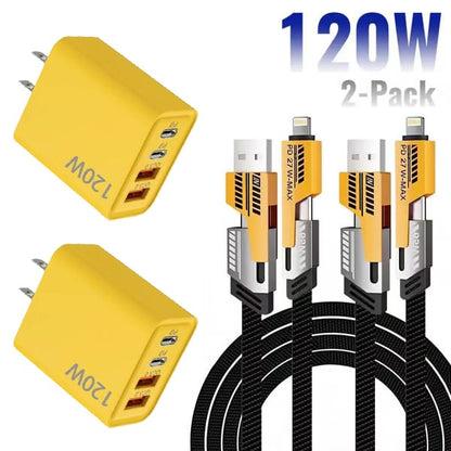 ⚡Buy 1 Get 1 Free(2 Pcs)🔥Portable Fast Charger. Type C/USB A Dual Ports Adapter.4 in 1 Fast Charging Cable & Data Sync