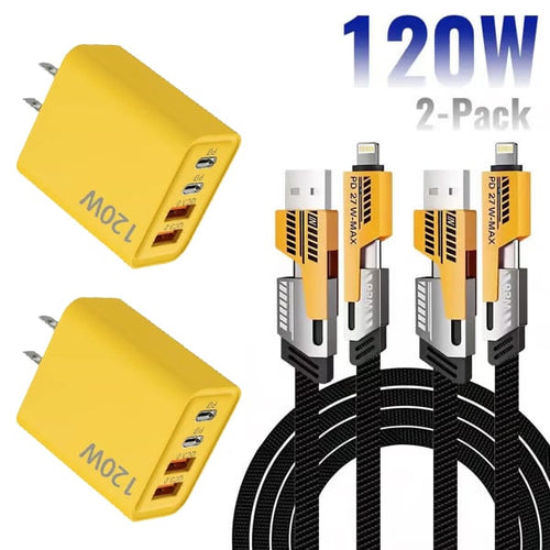 ⚡Buy 1 Get 1 Free(2 Pcs)🔥Portable Fast Charger. Type C/USB A Dual Ports Adapter.4 in 1 Fast Charging Cable & Data Sync