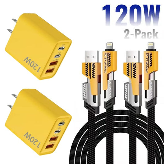 ⚡Buy 1 Get 1 Free(2 Pcs)🔥Portable Fast Charger. Type C/USB A Dual Ports Adapter.4 in 1 Fast Charging Cable & Data Sync
