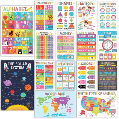 📚🌈Colorful Educational Posters |Wise Mom's Choice😉 LUCKYSONG® Set of 16Classroom Supplies Charts Kindergarten LearningLaminated💞Mother's love📚back to school🎒M5