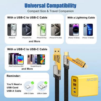 ⚡Buy 1 Get 1 Free(2 Pcs)🔥Portable Fast Charger. Type C/USB A Dual Ports Adapter.4 in 1 Fast Charging Cable & Data Sync