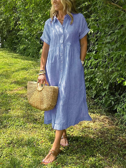 Cilifer®NEW🔥 Striped Lapel Button Down Shirt Dress | With Functional Pockets