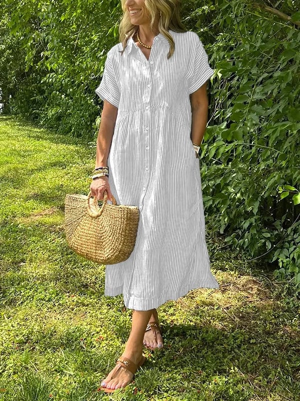 Cilifer®NEW🔥 Striped Lapel Button Down Shirt Dress | With Functional Pockets