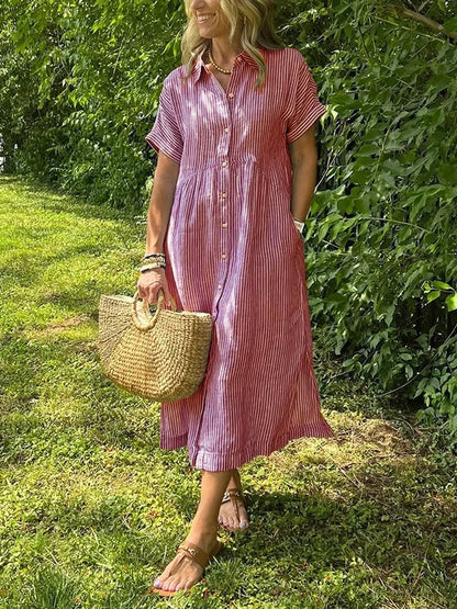Cilifer®NEW🔥 Striped Lapel Button Down Shirt Dress | With Functional Pockets