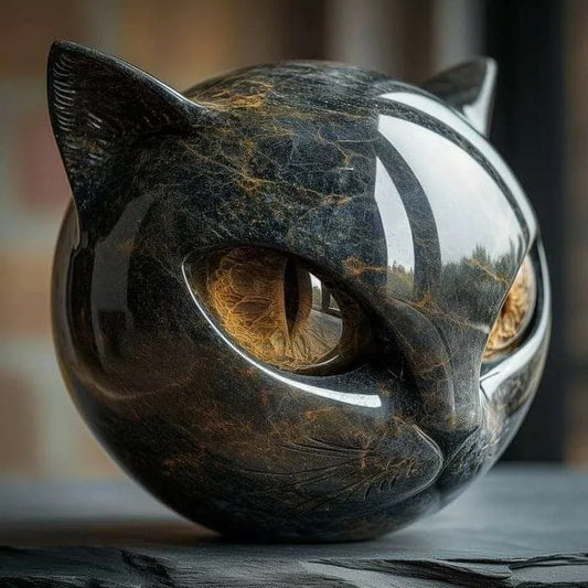Luxury Black Cat Quartz Stone Sculpture – CZTICLE® Elegant Home Décor & Gift-Ready Art Piece M19