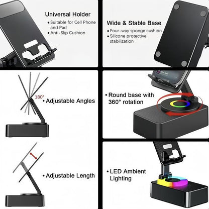 Wireless Audio Bluetooth Speaker 5in1 Phone Holder📲🤳🏻Cilifer® Emergency Rechargeable with Colorful Ambient Light 300o Foldable for Tablet iPhone Android, Gifts for Men Women , Black📲M5