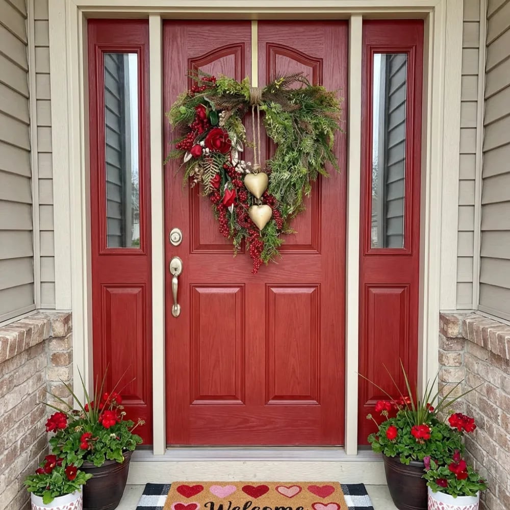 ❤️ Valentine's Day Farmhouse Valentine Heart Wreath: Gold Bells. Red Roses & Berries🎉