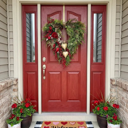 ❤️ Valentine's Day Farmhouse Valentine Heart Wreath: Gold Bells. Red Roses & Berries🎉
