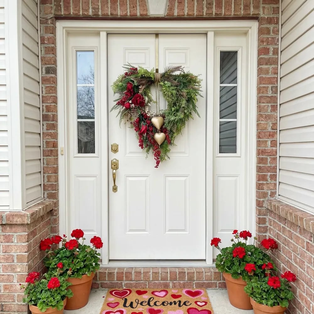 ❤️ Valentine's Day Farmhouse Valentine Heart Wreath: Gold Bells. Red Roses & Berries🎉