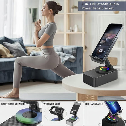 Wireless Audio Bluetooth Speaker 5in1 Phone Holder📲🤳🏻Cilifer® Emergency Rechargeable with Colorful Ambient Light 300o Foldable for Tablet iPhone Android, Gifts for Men Women , Black📲M5