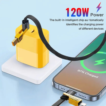 ⚡Buy 1 Get 1 Free(2 Pcs)🔥Portable Fast Charger. Type C/USB A Dual Ports Adapter.4 in 1 Fast Charging Cable & Data Sync
