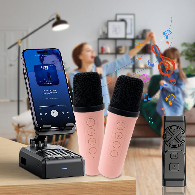 (PINK🥰）mobile phone holder+2*Bluetooth microphone+Bluetooth remote control（🥳🎊Fun for the whole family!!🎊🎵)