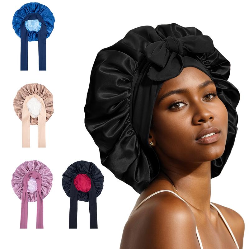 💞Satin Silk Bonnet Hair Bonnet for Sleeping DoubleLayer Hair Bonnet with Elastic Tie Band forWomen Natural Curly Hair(Pink,black,blue.Brown)M2
