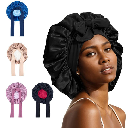 💞Satin Silk Bonnet Hair Bonnet for Sleeping DoubleLayer Hair Bonnet with Elastic Tie Band forWomen Natural Curly Hair(Pink,black,blue.Brown)M1